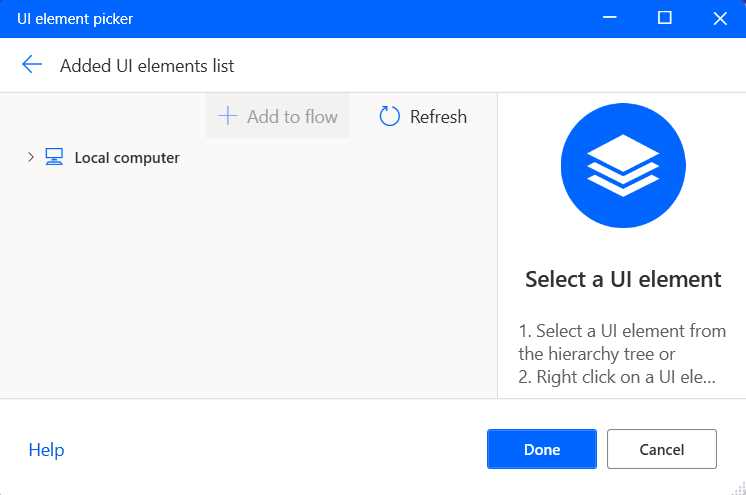 The UI element picker Window