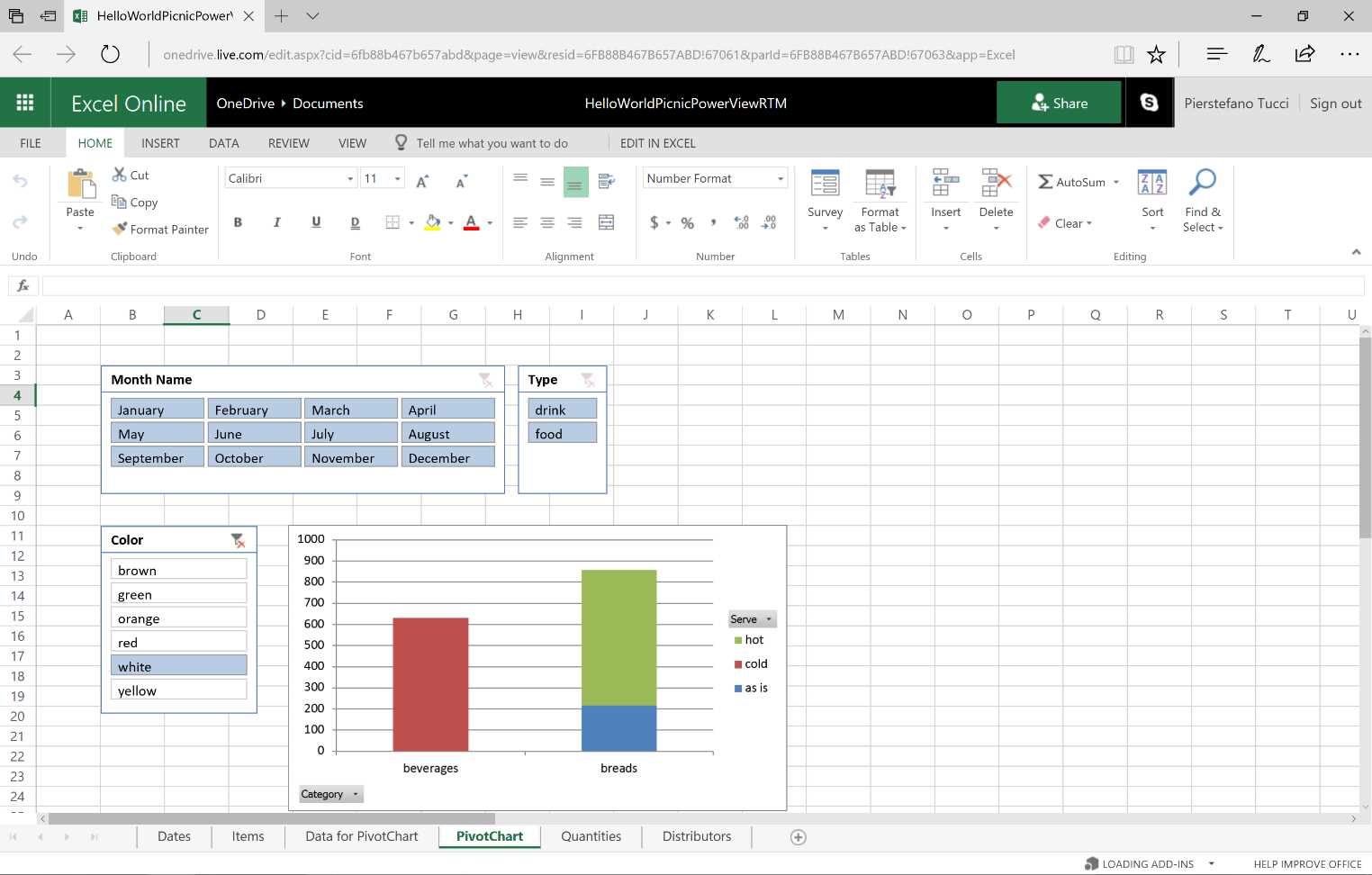 Excel Online—Pivot Chart—sequence