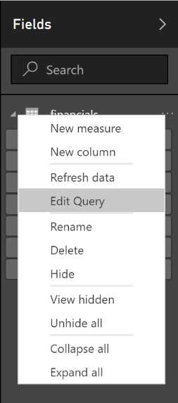 Fields—contextual menu