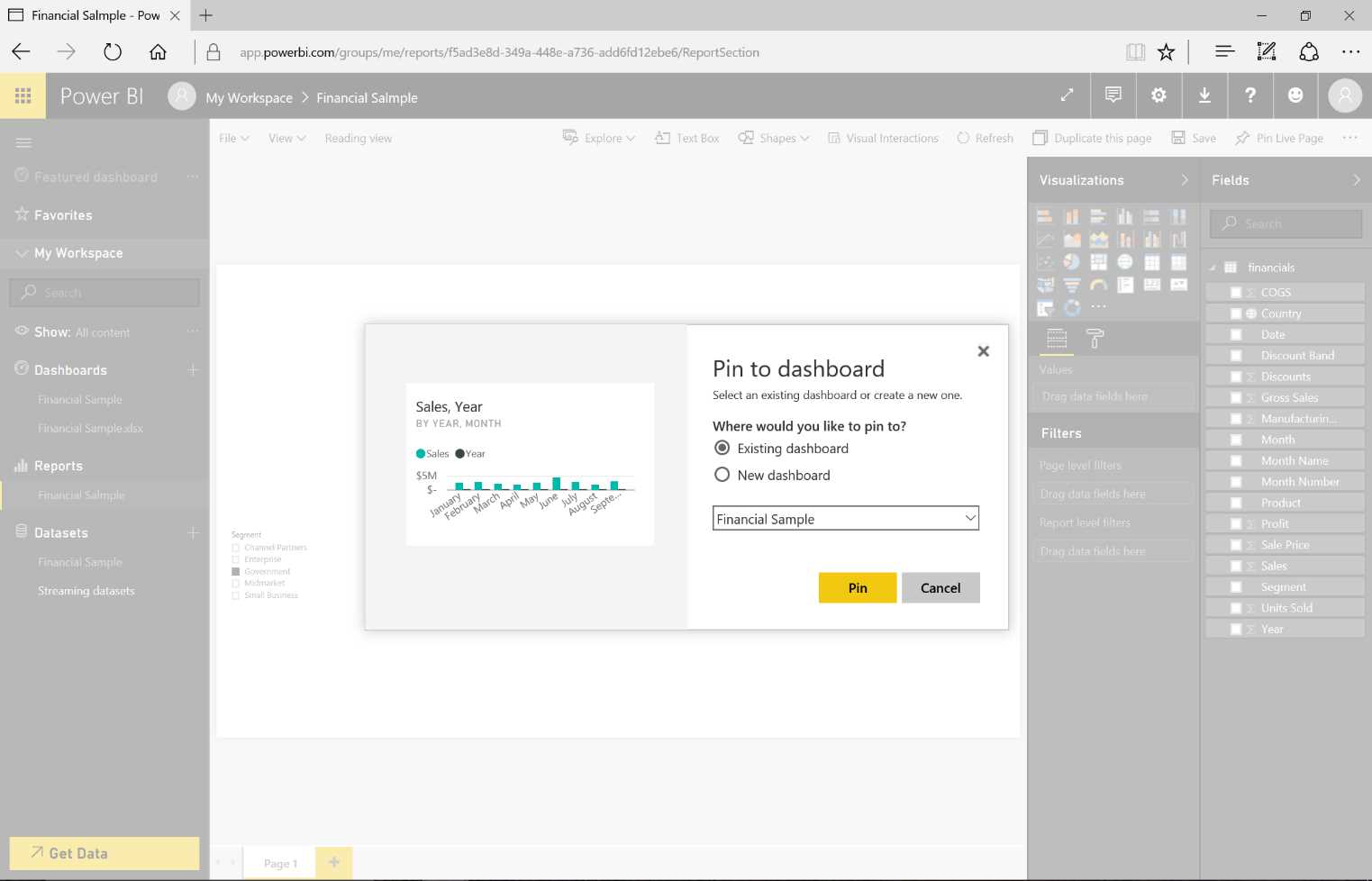 Pin to Dashboard—sequence