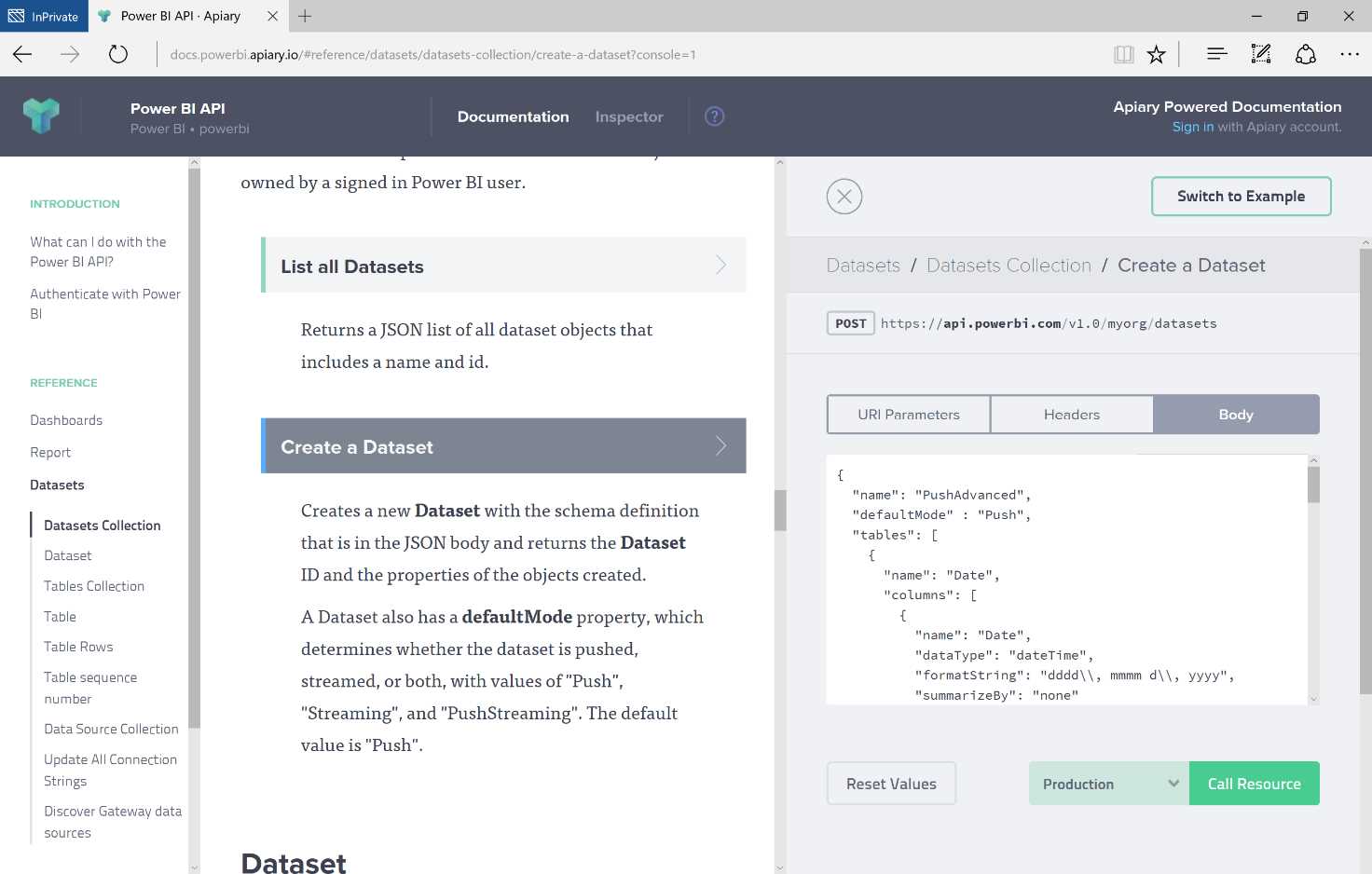 Power BI Console Portal—Create a Dataset