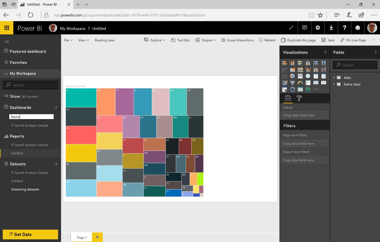 Power BI Service—create a dashboard