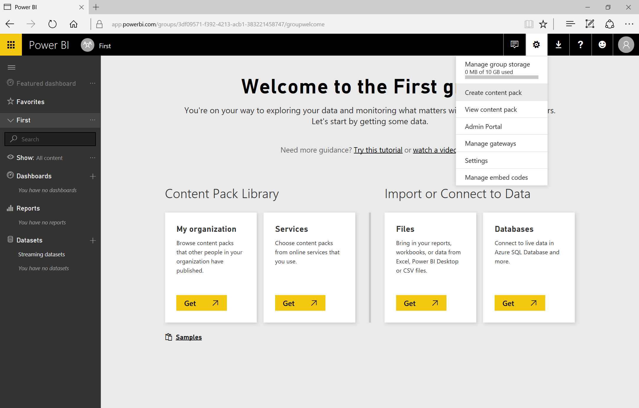 Power BI Settings Menu