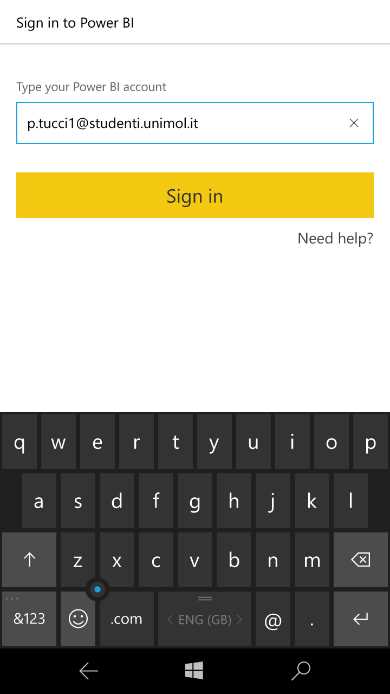 Power BI Windows 10 Mobile Sign In—sequence