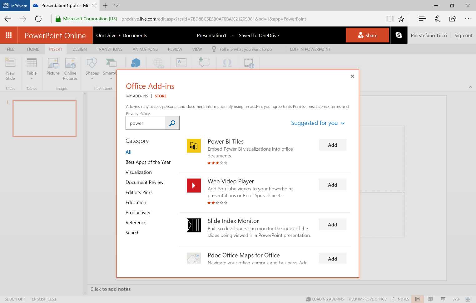 PowerPoint Online—Office Add-ins