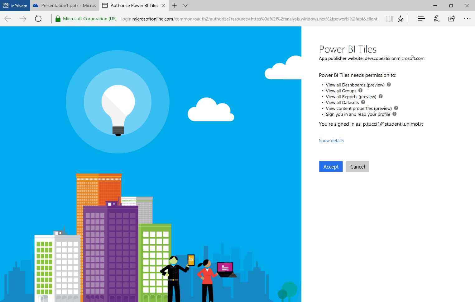 PowerPoint Online—Power BI Add-in, authentication