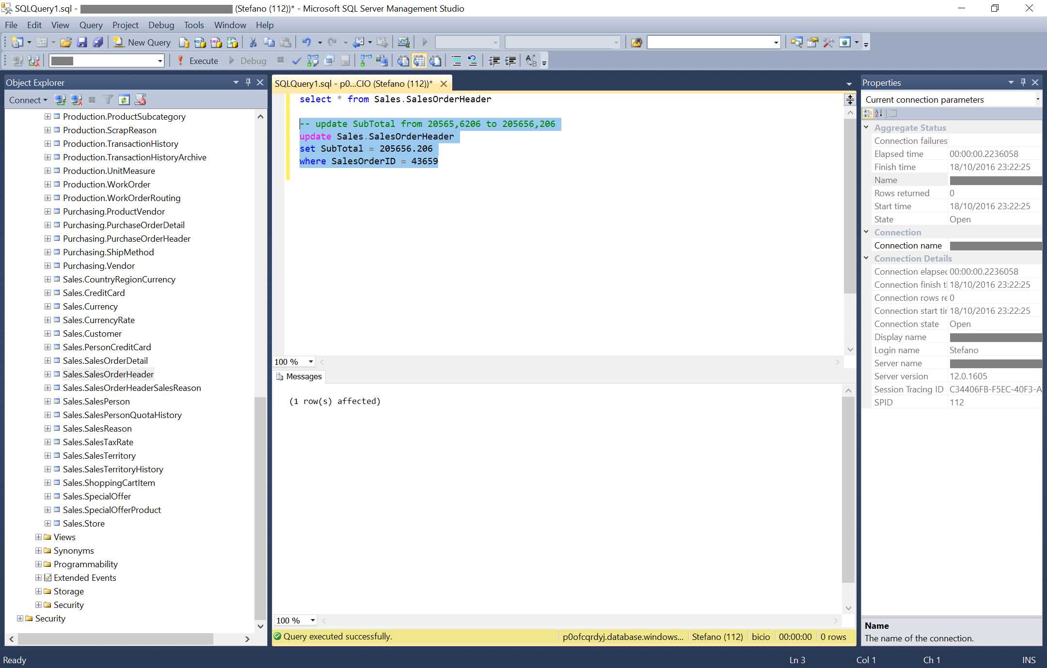 Update Query in Microsoft SQL Server Management Studio