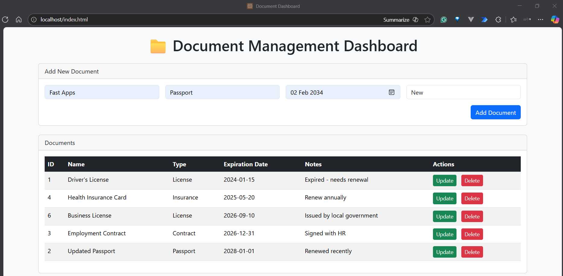 Adding a New Document