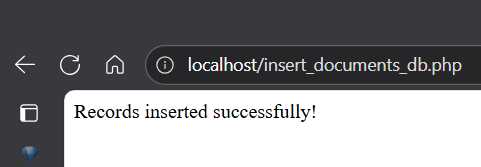Successful Execution of the PHP Script (insert_documents_db.php)