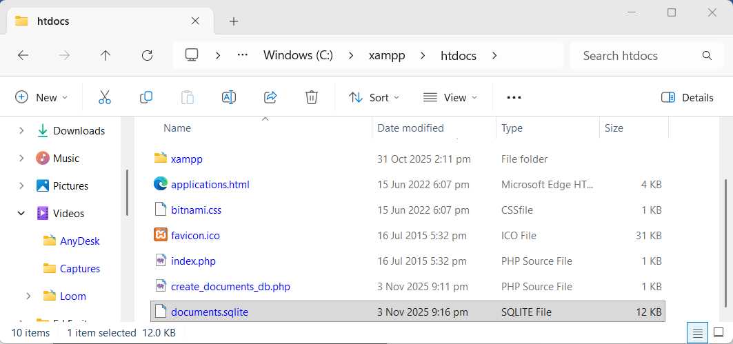The documents.sqlite File Successfully Created