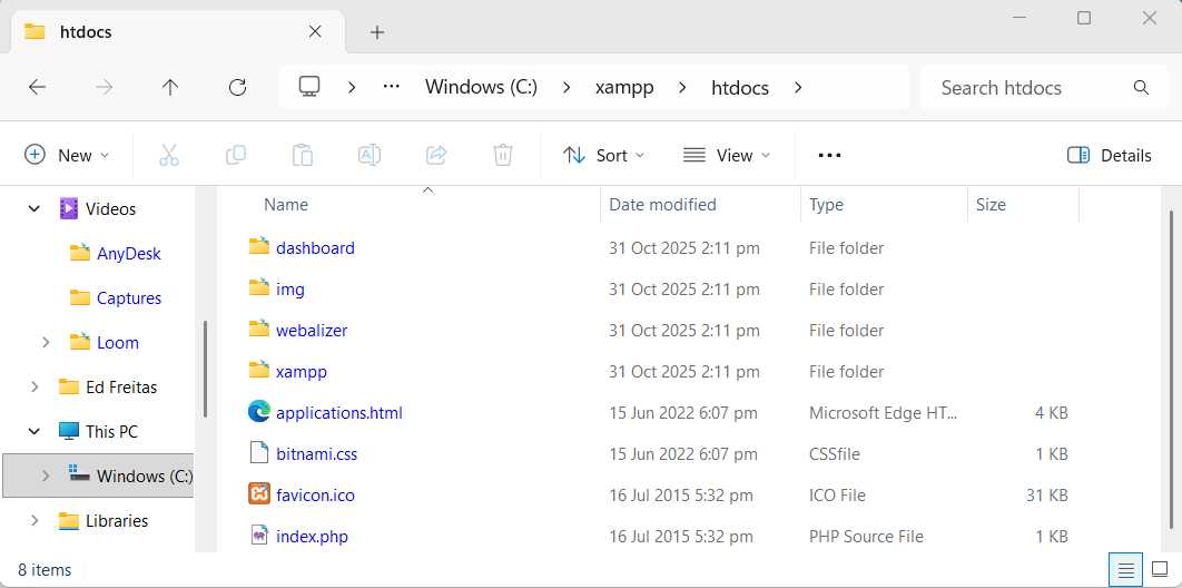 The Local Apache Web Server Root Folder (htdocs)