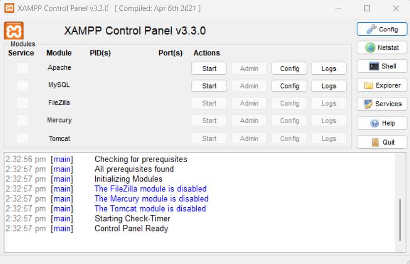 XAMPP Control Panel