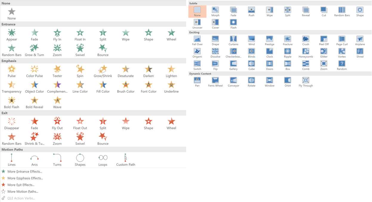 Animations (left) and transitions (right)