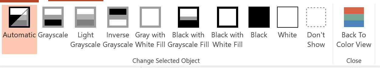 Control how slides will be printed in grayscale or black and white