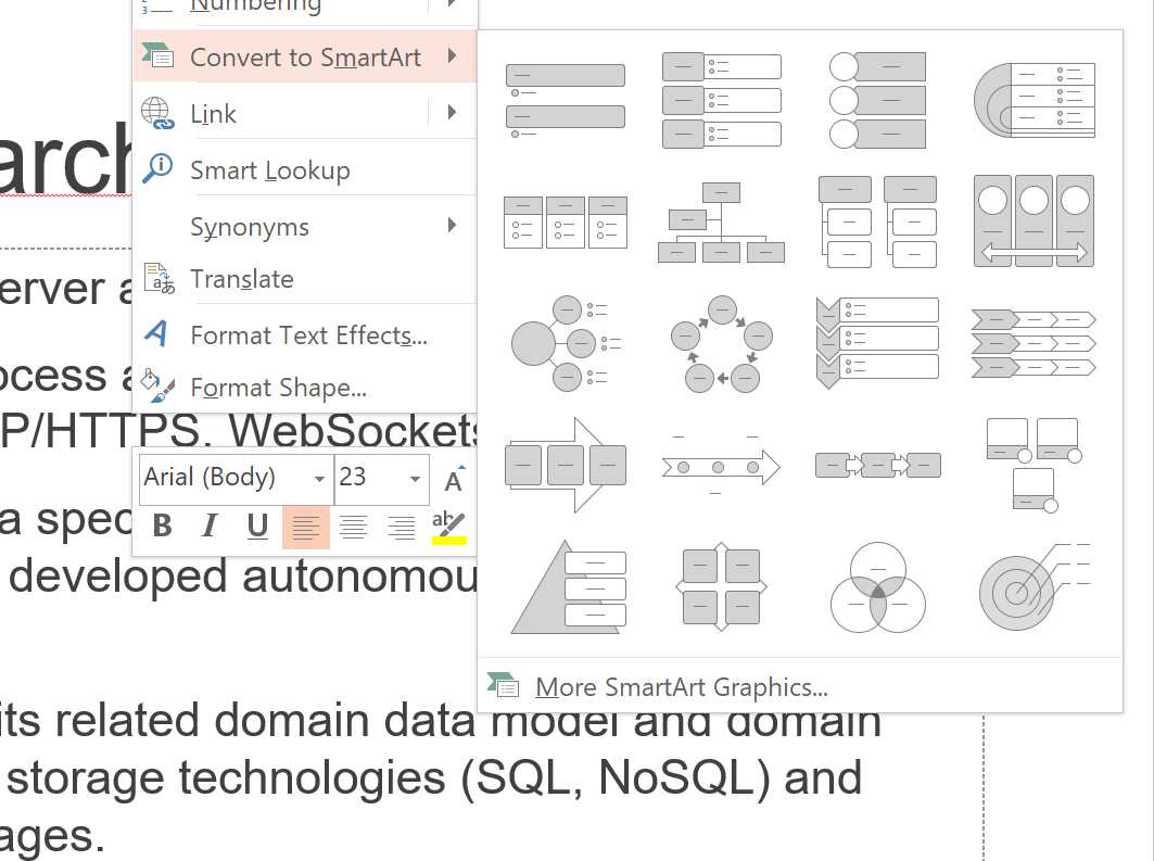 Converting bullet points to SmartArt
