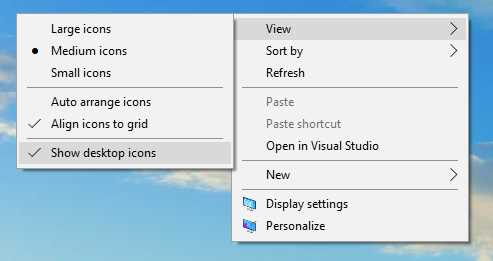 Showing or hiding desktop icons in Windows 10
