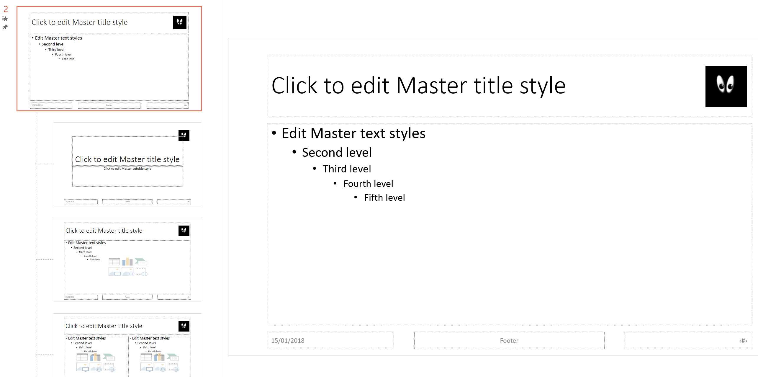 Slide master with many slide layouts