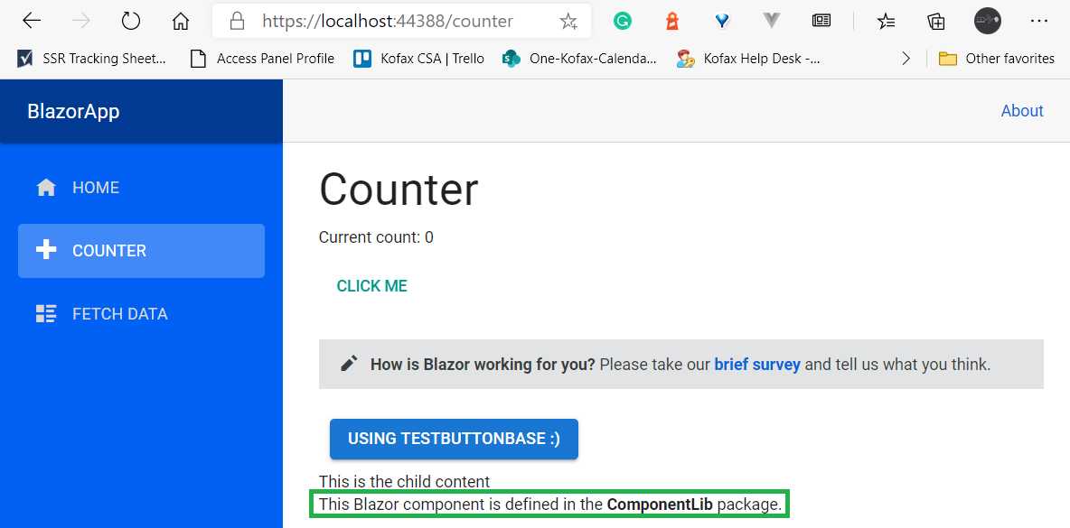 The Counter Page with Component1 Embedded