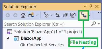 The File Nesting Option Enabled in Visual Studio (Solution Explorer)
