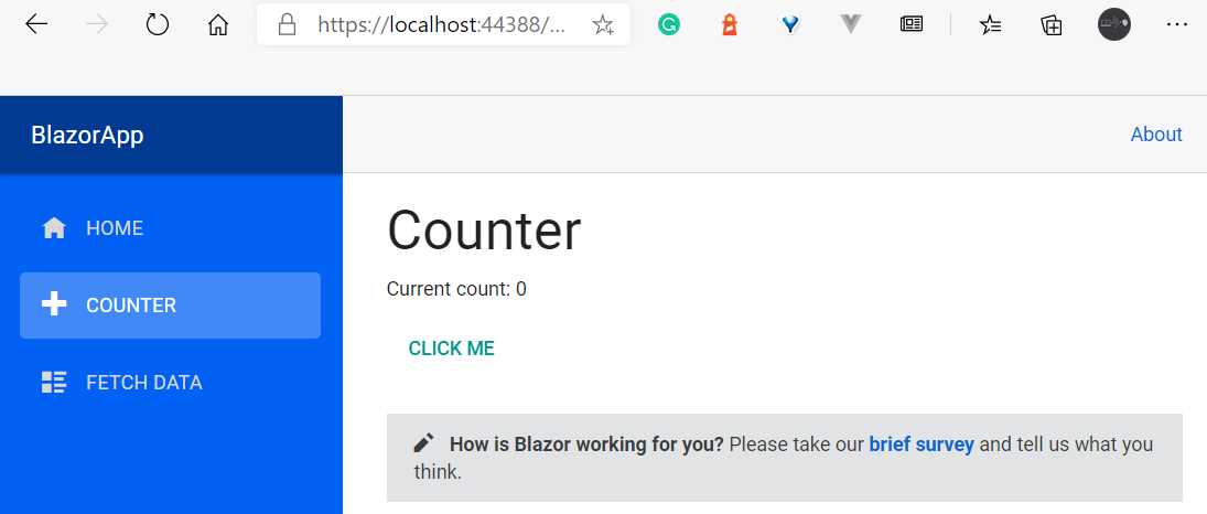 The Updated Counter Page (Using the SurveyPrompt Component)
