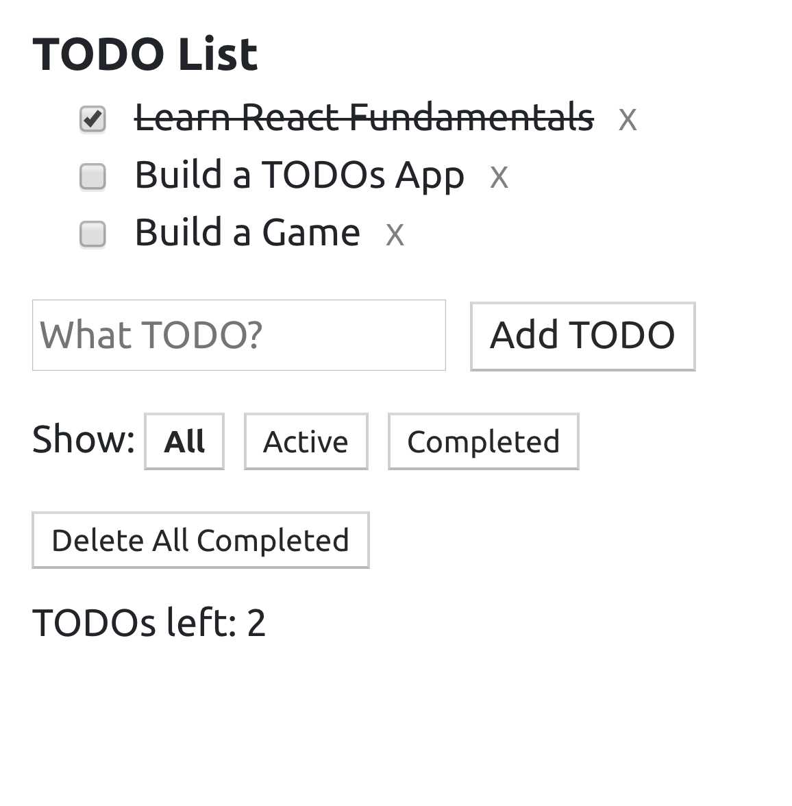 The UI for a TODOs example app