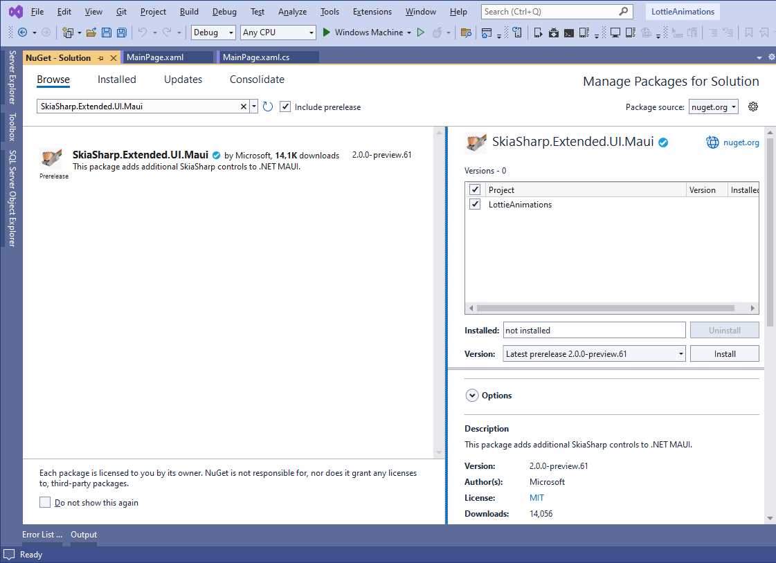 Installing the SkiaSharp NuGet package