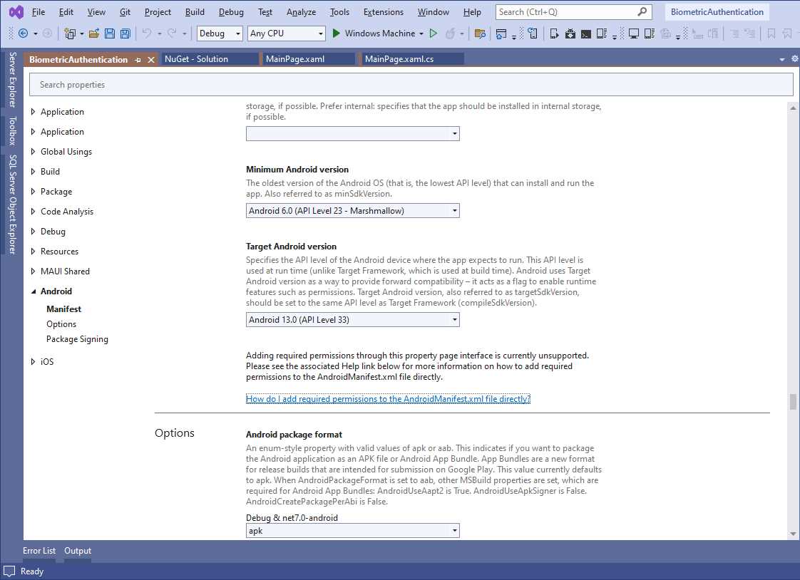 Setting Android requirements