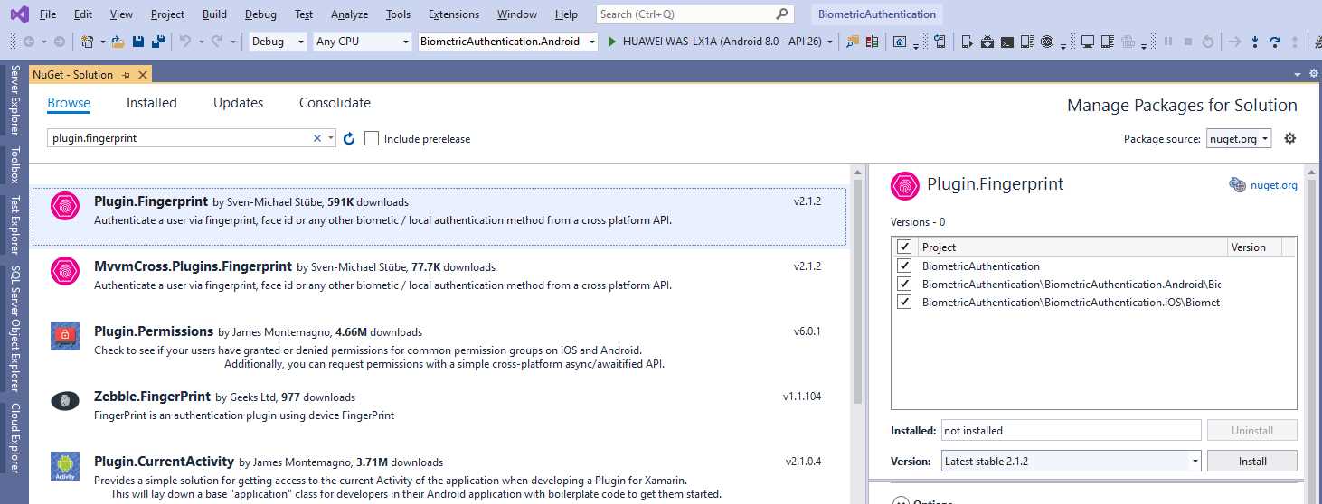 Adding the Plugin.Fingerprint library to the solution