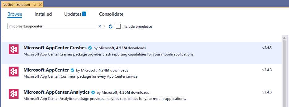 Analytics NuGet packages