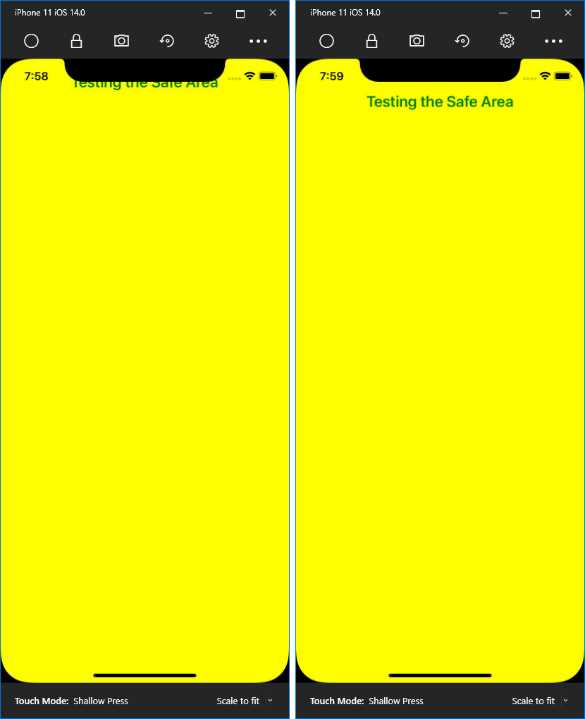 The app running inside the Safe Area