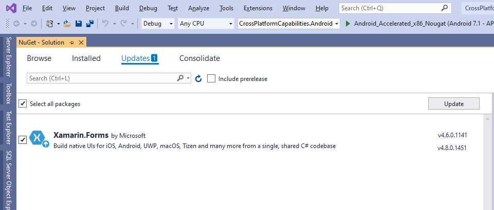 Updating libraries in the Xamarin.Forms solution