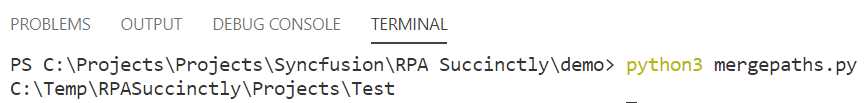Console Output – mergepaths.py Execution