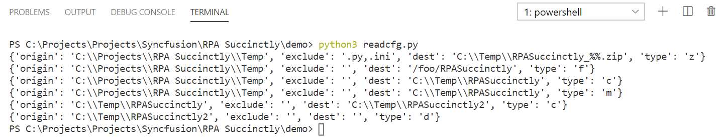 Console Output – readcfg.py Execution