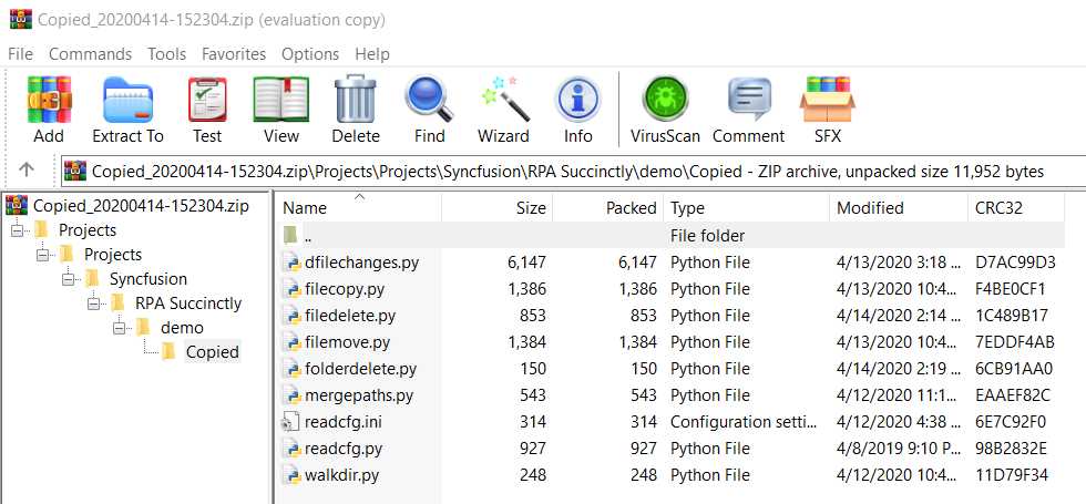 Contents of the Zip File Created