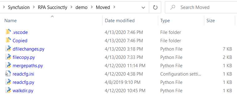 Files Found within the Moved Folder