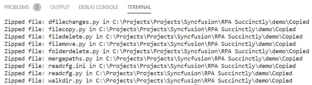 Files Zipped within the Copied Folder