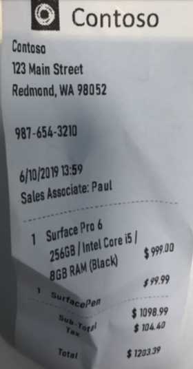 Forms Recognizer Sample Image (Courtesy of Microsoft)