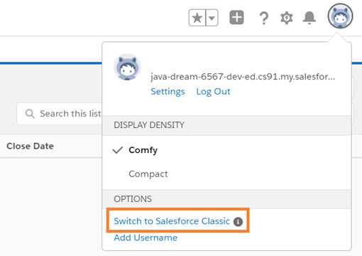 Switch to Salesforce Classic Option