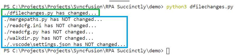 The Execution of the dfilechanges.py Script (File Change Detected)