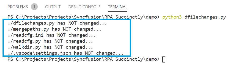 The Execution of the dfilechanges.py Script