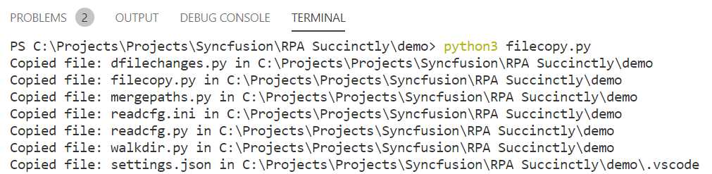 The Execution of the filecopy.py Script (Files Copied)