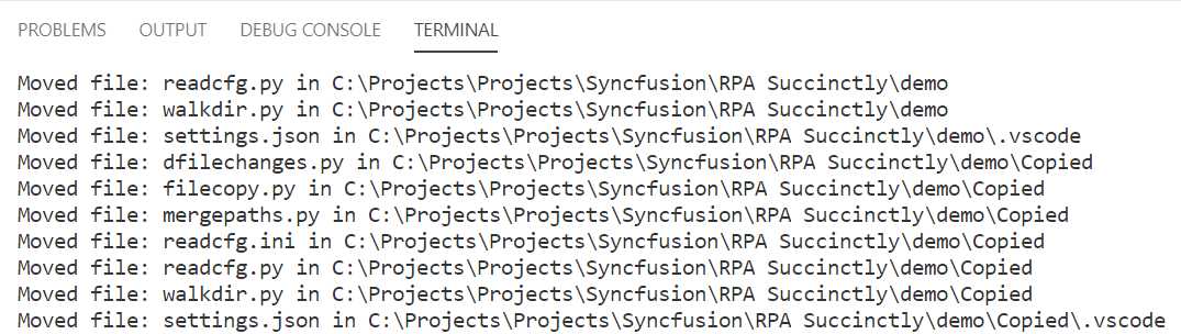 The Execution of the filecopy.py Script (Files Moved)
