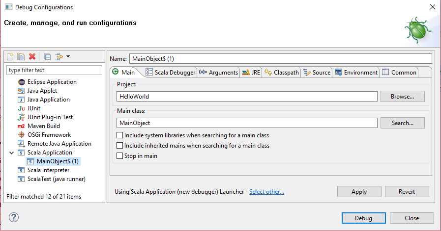 Run and Debug Configurations Box