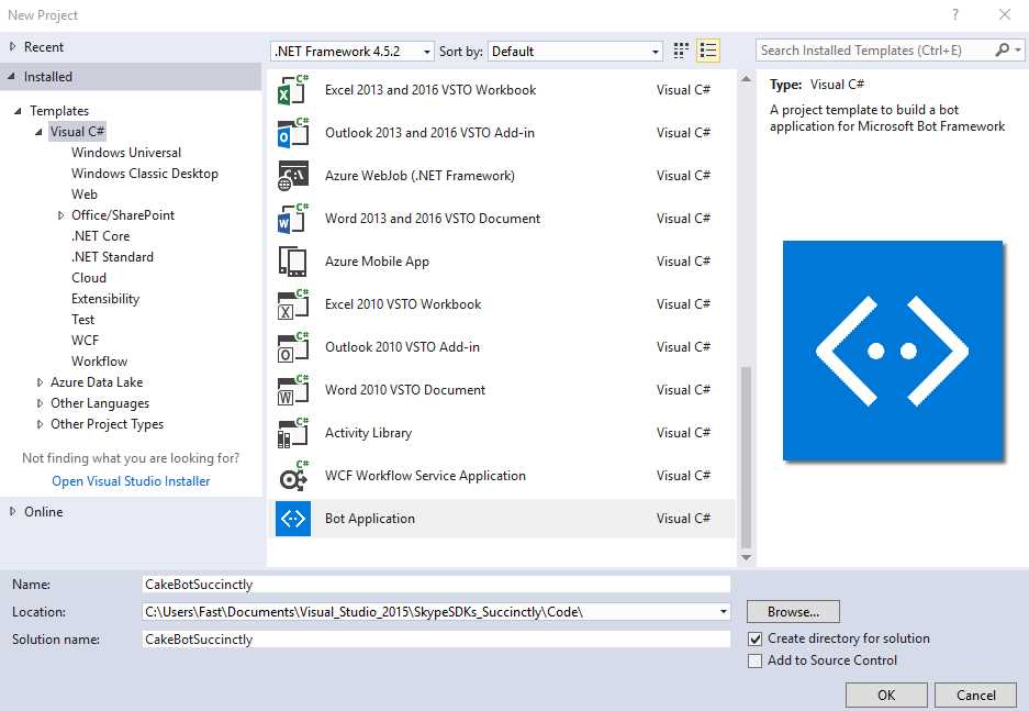 Creating a New Bot Application Project