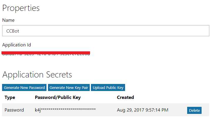 The Bot’s App ID and Password