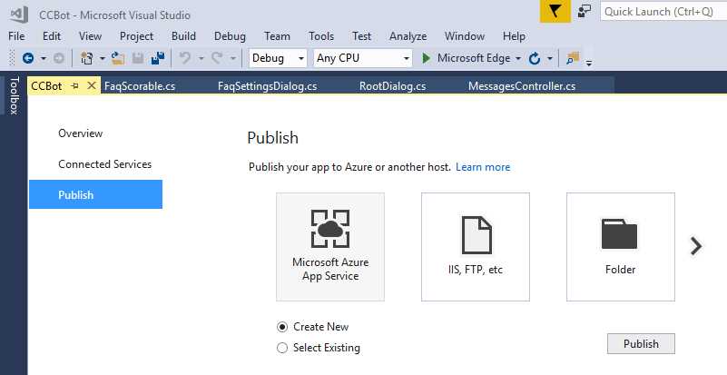 The Publishing Wizard in Visual Studio