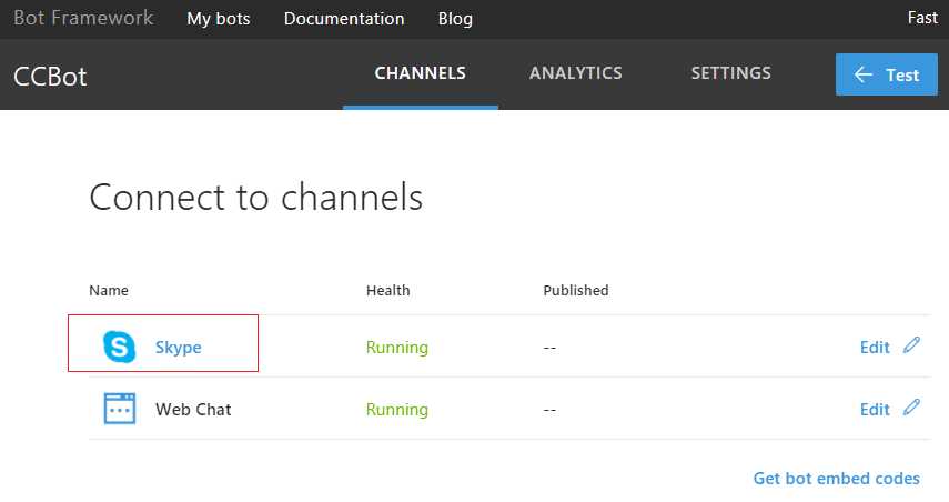 The Try on Skype Button on the Bot Developer Portal