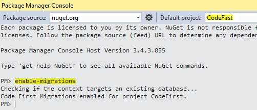 Enable Migrations using NuGet Console