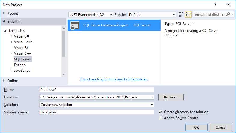 The SQL Server Database Project template