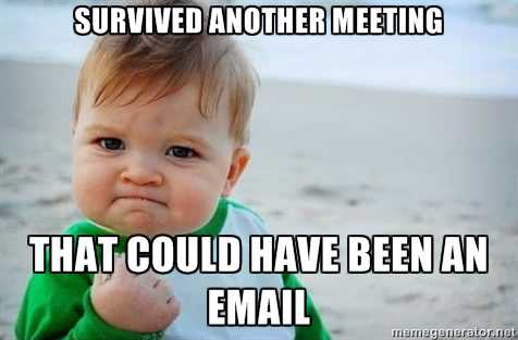 “Survived another meeting” meme. Source.